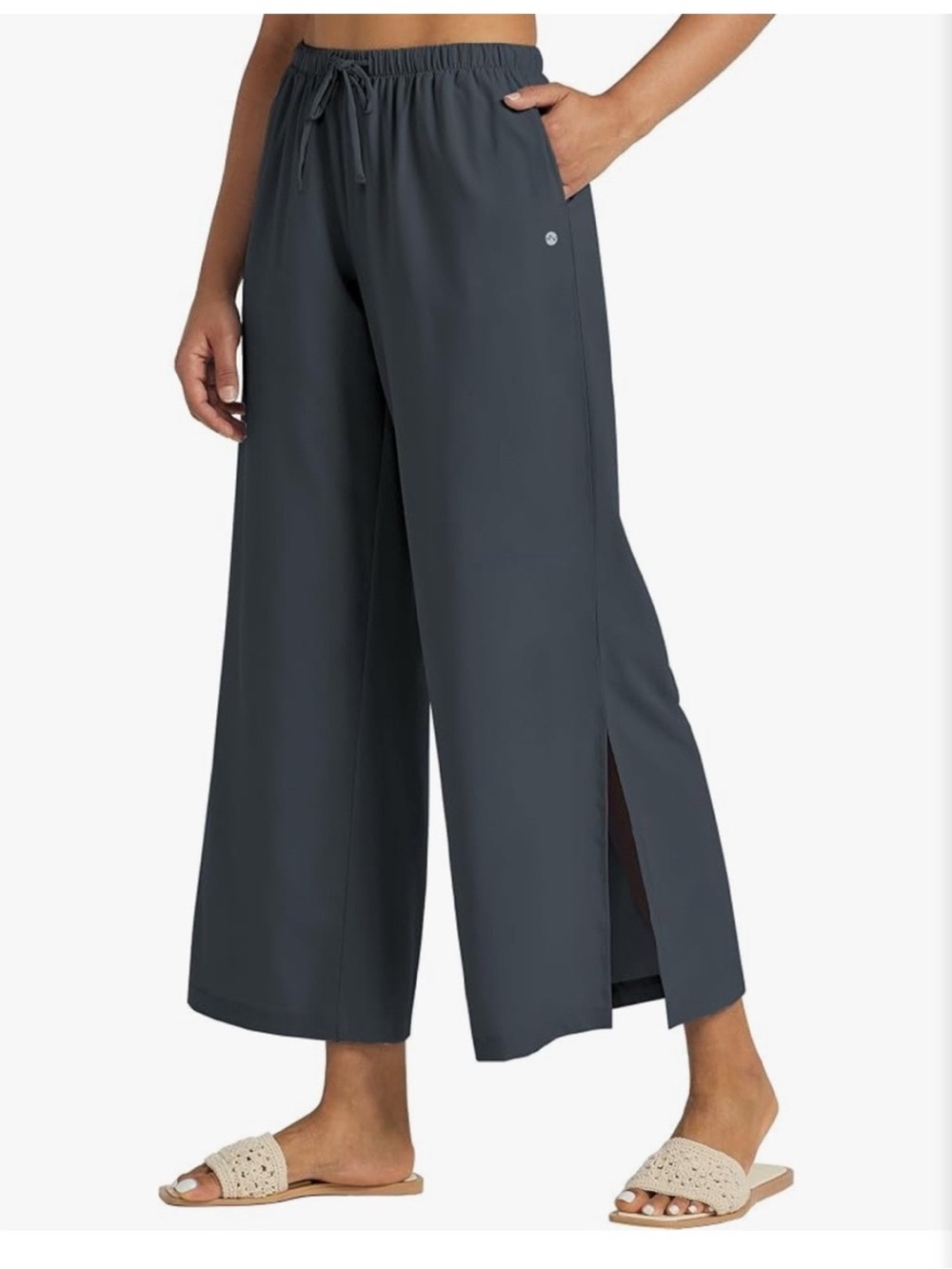 Wide-Leg YOGA 🧘 Drawstring Pants - Slate Gray